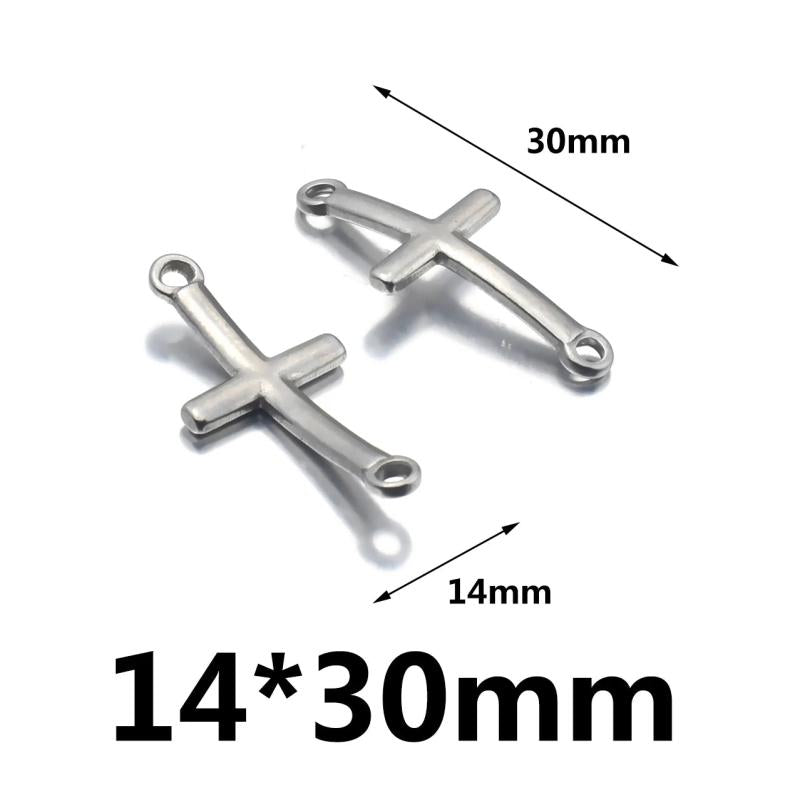 10pcs Stainless Steel Cross Charms Silver Sideways Mini Cross Charm/Pendant