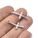10pcs Stainless Steel Cross Charms Silver Sideways Mini Cross Charm/Pendant