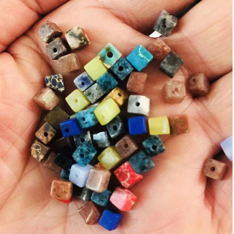 65pcs Natural Stone Beads Cube DIY Gemstones Beads For Jewelry Making