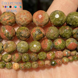 Faceted Unakite Round Beads 4-10 MM for DIY Bracelets