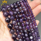 Faceted Amethyst Natural Stone Beads 15'' 4/6/8/10/12mm