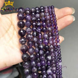 Faceted Amethyst Natural Stone Beads 15'' 4/6/8/10/12mm