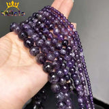 Faceted Amethyst Natural Stone Beads 15'' 4/6/8/10/12mm