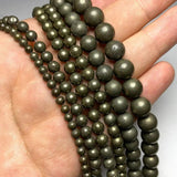 Natural Pyrite Round Stone Beads 4-12mm 15.5''