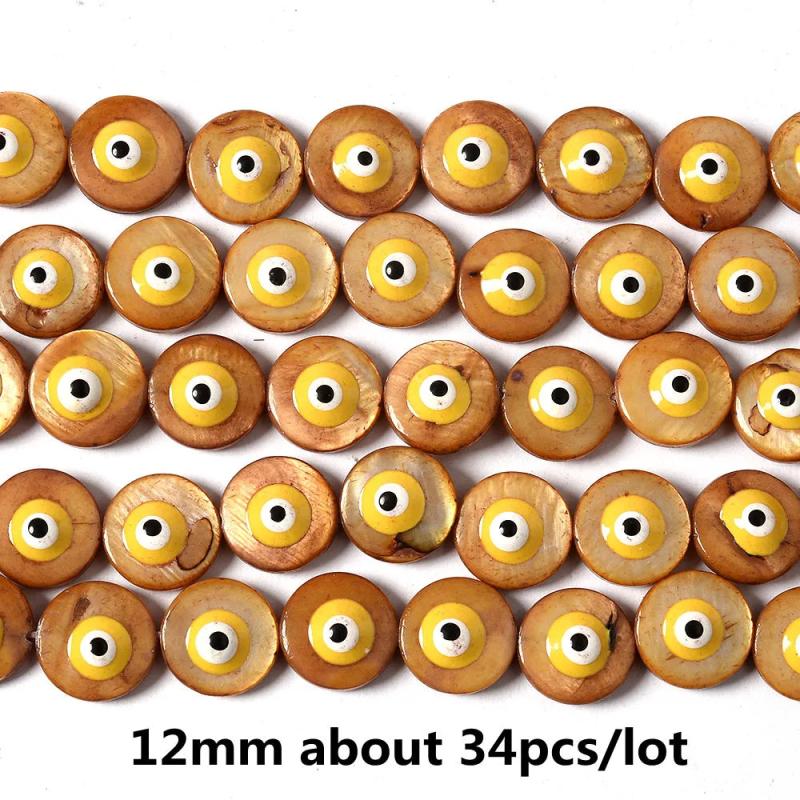 34pcs 12mm Colorful Shell & Evil Eye Beads for Jewelry Making DIY Gift