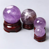 Amethyst Crystal Ball on Wooden Base - Healing Feng Shui Sphere Stand