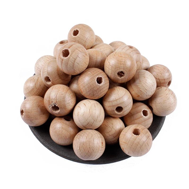 50Pcs Beech Ball Wood Spacer Beads For Bracelet Baby Teether