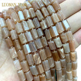 Natural Sunstone Faceted Cylinder Beads 15''