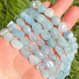 6-8MM Aquamarine Natural Stone Loose Spacer Beads 15 Inches