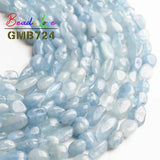 6-8MM Aquamarine Natural Stone Loose Spacer Beads 15 Inches