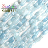 6-8MM Aquamarine Natural Stone Loose Spacer Beads 15 Inches