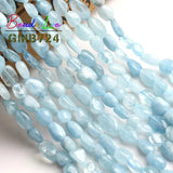 6-8MM Aquamarine Natural Stone Loose Spacer Beads 15 Inches