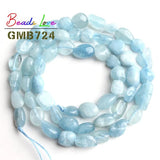 6-8MM Aquamarine Natural Stone Loose Spacer Beads 15 Inches