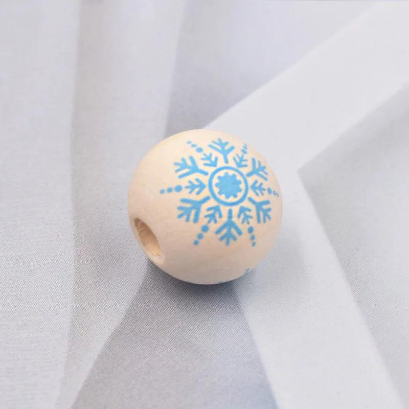 20Pcs Snowflake Print Wooden Beads DIY Christmas Crafts Jewelry Bracelet