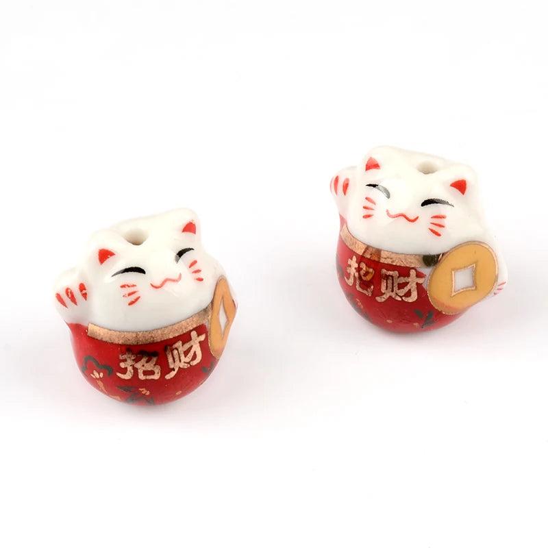 18mm Lucky Cat Ceramic Beads for Jewelry Making