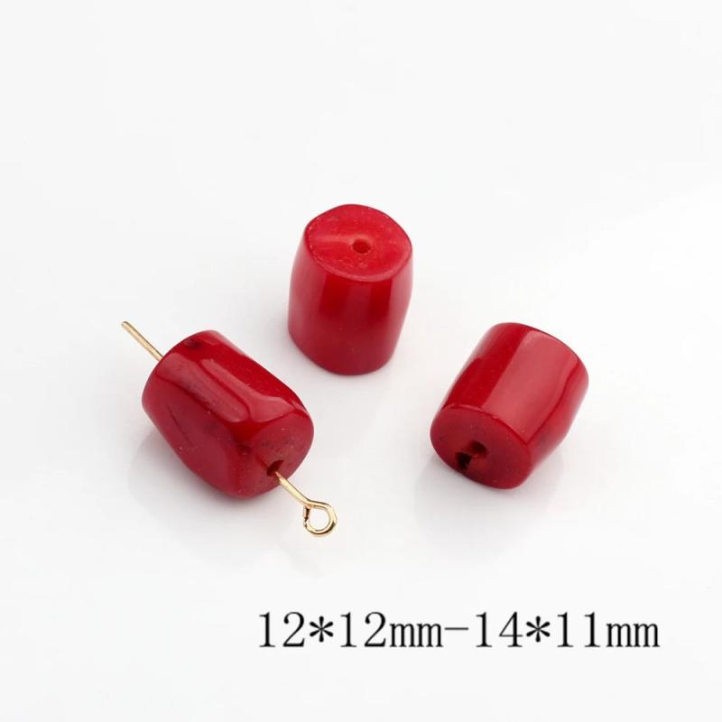 Red Natural Coral Drum Beads 2pcs/lot DIY Jewelry Making Accessories