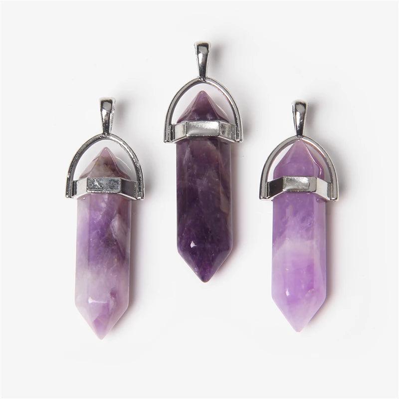 5pcs Reiki Hexagonal Pendant Natural Stone Crystal Pendant