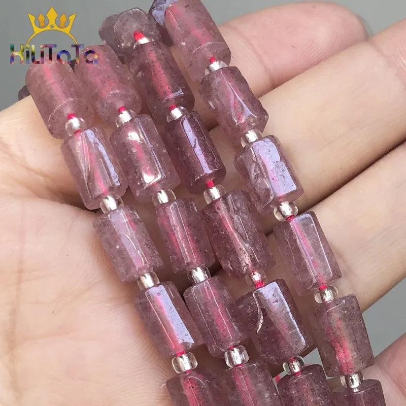Strawberry Quartz Stone Beads Faceted for DIY Jewelry 7.5in
