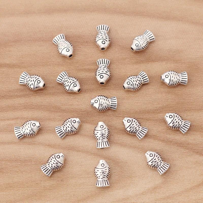 100 3D Fish Spacer Beads Charms for DIY Jewellery Making 9x5mm