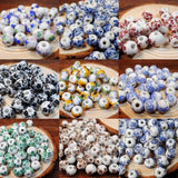 50Pcs 10mm Ceramic Beads Flower Pattern for Jewelry Making