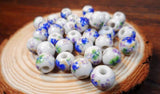 50Pcs 10mm Ceramic Beads Flower Pattern for Jewelry Making
