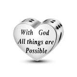 Prayer Cross Heart Charm for 3mm Bracelet Necklace Pendant Silver