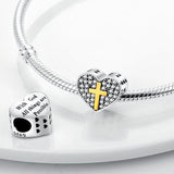 Prayer Cross Heart Charm for 3mm Bracelet Necklace Pendant Silver