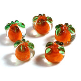 Lampwork Glass Beads Persimmon Green Orange 10PCs