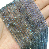 Natural Grey Labradorite Faceted Round Gem Beads 2-4MM
