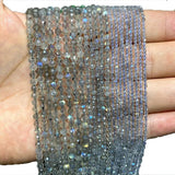 Natural Grey Labradorite Faceted Round Gem Beads 2-4MM