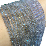 Natural Grey Labradorite Faceted Round Gem Beads 2-4MM