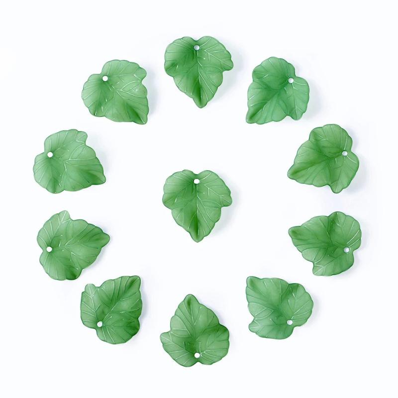 100Pcs Frosted Acrylic Grape Leaf Charms Pendants Jewelry DIY Earrings Findings