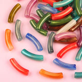 20Pcs Acrylic Curved Tube Loose Beads Pearlescent Vintage Gemstone Slide Beaded