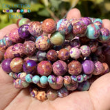 4/6/8mm Purple Flower Sea Sediment Jaspers Beads