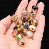 2pcs Natural Stone Big Hole Bead Abacus Shape Plating Golded Agates Loose Beaded