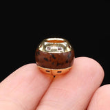 2pcs Natural Stone Big Hole Bead Abacus Shape Plating Golded Agates Loose Beaded