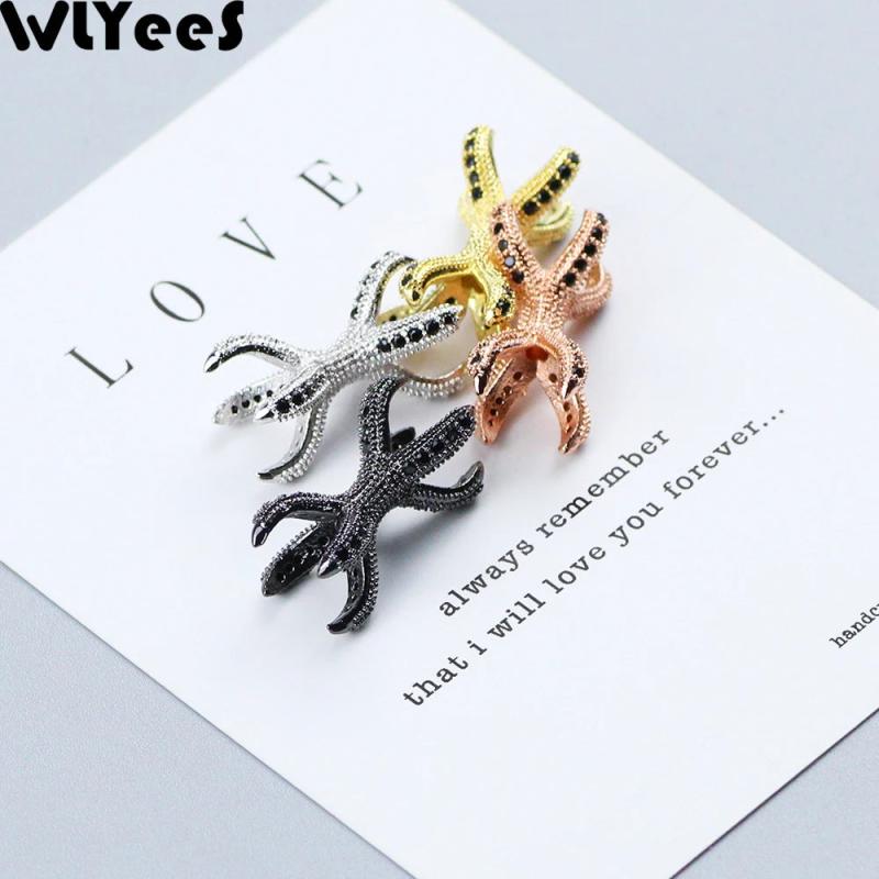 WLYeeS 2pcs Zircon Double Claws Copper Bead Pave CZ Spacer Loose Bead