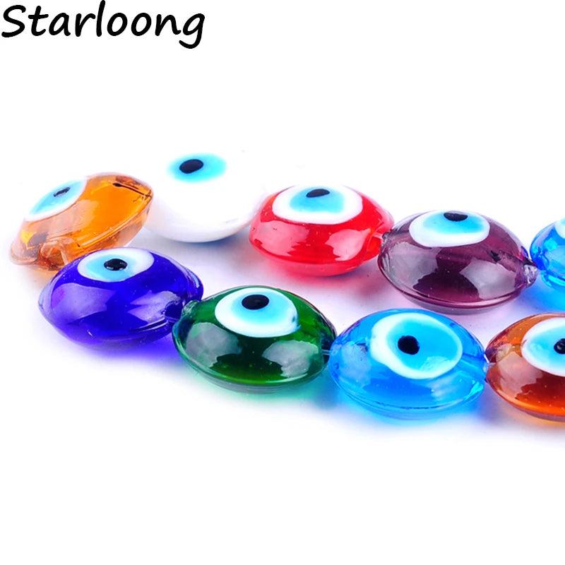 17pcs 16mm Mixed Evil Eye Lampwork Glass Beads Strand DIY Jewelry Making