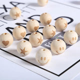 20mm Natural Wood Beads Smiling Face Heart Star Baby Teether