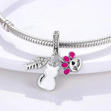 Silver Plata Enamel Cat Charm for Bracelet Necklace DIY Jewelry