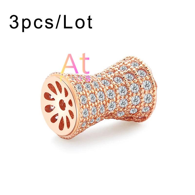 3pcs Copper Cylinder Beads Charm Small Waist Gothic Crown Zircon Barrel Beads