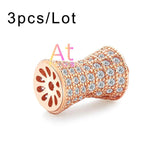 3pcs Copper Cylinder Beads Charm Small Waist Gothic Crown Zircon Barrel Beads