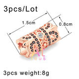 3pcs Copper Cylinder Beads Charm Small Waist Gothic Crown Zircon Barrel Beads