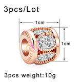 3pcs Copper Cylinder Beads Charm Small Waist Gothic Crown Zircon Barrel Beads