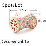 3pcs Copper Cylinder Beads Charm Small Waist Gothic Crown Zircon Barrel Beads