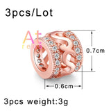 3pcs Copper Cylinder Beads Charm Small Waist Gothic Crown Zircon Barrel Beads