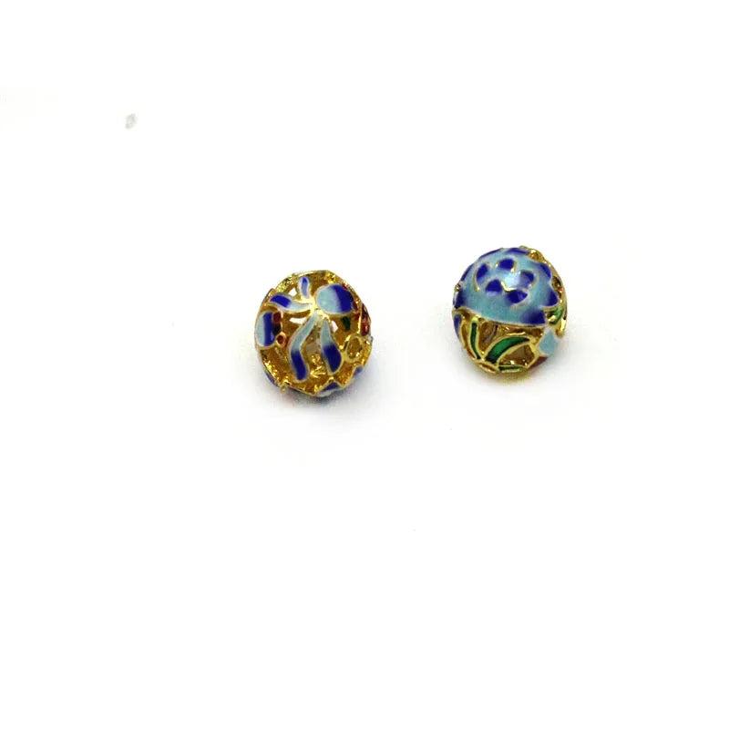 2Pcs Copper Alloy Cloisonne Flower Spacer Beads Charm For DIY Jewelry