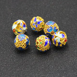 2Pcs Copper Alloy Cloisonne Flower Spacer Beads Charm For DIY Jewelry