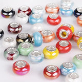 20 Pcs Mix Big Hole Ceramics Charm Beads For Bracelet DIY Silver Plated Core