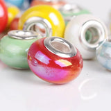 20 Pcs Mix Big Hole Ceramics Charm Beads For Bracelet DIY Silver Plated Core
